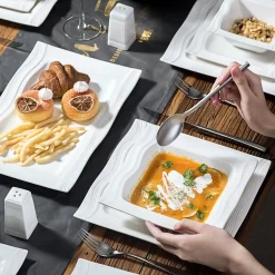 MALACASA, Serie Mario, 28-teilig Kombiservice Aus Porzellan Geschirrset Mit Je 6 Schalen, 6 Dessertteller, 6 Suppenteller, 6 Speiseteller, 2 Rechteckige Platten Und 2 Salz- Und Pfefferdosen -Küche Zu Hause 00848828380ea1cc516743136899276b