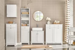 SoBuy BZR33-W Wäscheschrank Mit 2 Ausklappbaren Wäschesäcken Wäschekörbe Wäschetruhe Wäschesammler Mit 2 Schubladen Badschrank Weiß -Küche Zu Hause 069fbad67487441b1bfe963bdff22434