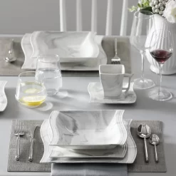 MALACASA, Serie Flora, 60 Tlg. Marmor Porzellan Geschirrset Kombiservice Tafelservice Mit Je 12 Kaffeetassen, 12 Untertassen, 12 Dessertteller, 12 Suppenteller Und 12 Flachteller -Küche Zu Hause 0abc63e8fbf484a0fe533c38afc2e705