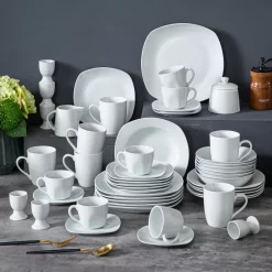 MALACASA, Serie Elisa, 50-teilig Tafelservice Aus Porzellan Für 6 Personen, Kombiservice Frühstückservice Kaffeeservice Mit Eierbecher, Kaffeetassen, Untertassen, Müslischalen, Dessertteller -Küche Zu Hause 0fff2d372201425aa018fdc19d09c4b6