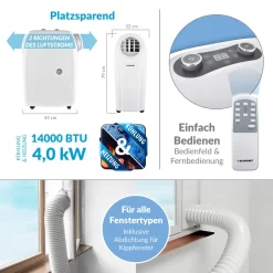 Blaupunkt Klimagerät ARRIFANA 1414L, Mobile Klimaanlage Für Zuhause, Büro Oder Wohnwagen, Wohnmobil [Energieklasse A/A+]. 14000 BTU (4 KW) -Küche Zu Hause 154d9b656941d1c16b59c5d38a3fc356