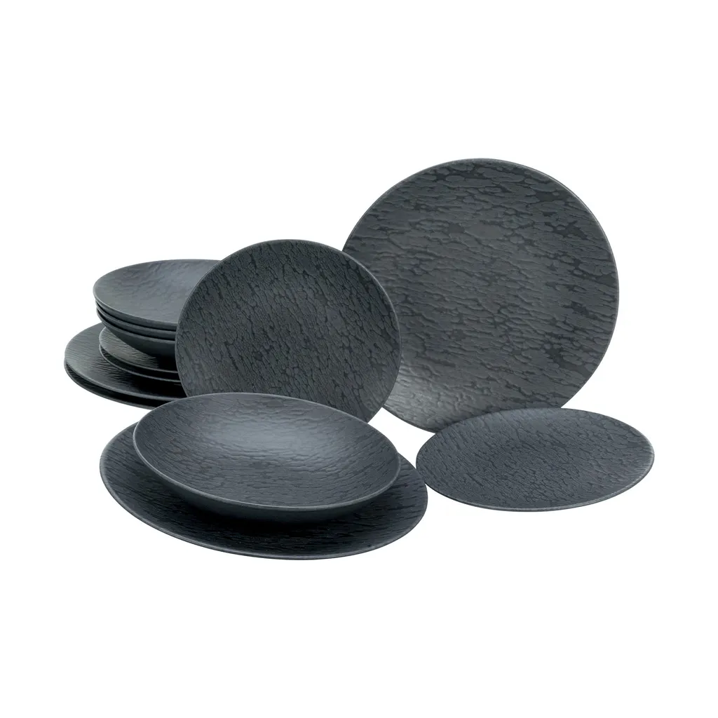 CreaTable, 20540, Serie Schiefer Black , Geschirrset, Teller Set 12 Teilig 1 CreaTable, 20540, Serie Schiefer Black , Geschirrset, Teller Set 12 Teilig