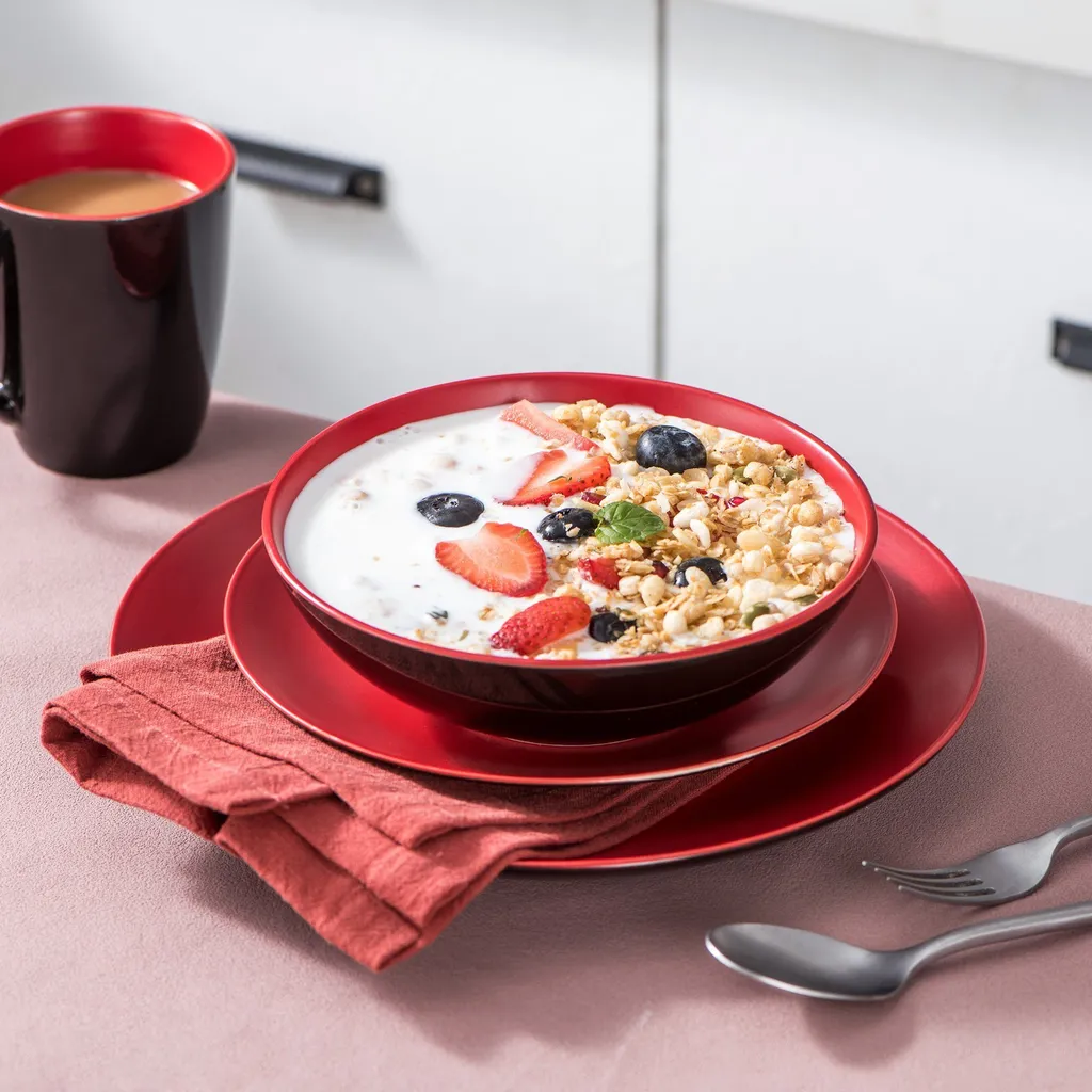 Vancasso Tafelservice Steinzeug, Allegro 16 Teiliges Essgeschirr Kombiservice, Handbemaltes Geschirrset Für 4 Personen, Vintage Rot 6 Vancasso Tafelservice Steinzeug, Allegro 16 Teiliges Essgeschirr Kombiservice, Handbemaltes Geschirrset Für 4 Personen, Vintage Rot – Bild 6