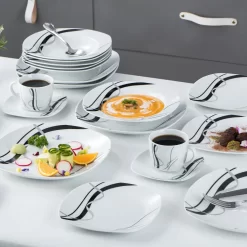 VEWEET, Serie 'Fiona', 100-teilig Porzellan Tafelservice Set, Kombiservice Mit Dessertteller, Speiseteller, Suppenteller, Müslischalen, Kaffeebecher, Kaffeetassen Set, Eierbecher, Milch- Und Zuckerset -Küche Zu Hause 1f81b87145a95e42484bef2381e72c3a