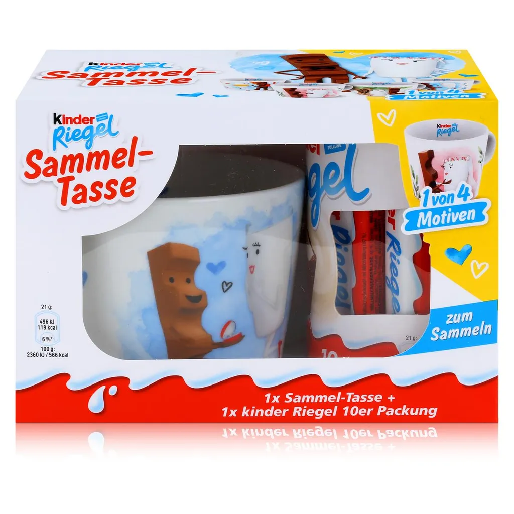 Ferrero Kinder Sammel-Tasse Blau "She Said Yes!" & 10 Kinder Riegel 1 Ferrero Kinder Sammel-Tasse Blau "She Said Yes!" & 10 Kinder Riegel