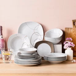 VEWEET Tafelservice 'Nikita' Aus Porzellan, 24 Teilig Geschirrset Beinhatlet Müslischalen, Dessertteller, Speiseteller Und Suppenteller, Geschirrservice Für 6 Personen -Küche Zu Hause 387062938625aab4df13c3c4021f6217