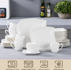 MALACASA, Serie Elvira, 60 Tlg. Cremeweiß Porzellan Geschirrset Kombiservice Tafelservice Mit Tassen, Untertassen, Dessertteller, Suppenteller Und Flachteller Für 12 Person -Küche Zu Hause 3d1170cea93b58c66d0bb2e349cd4fa5