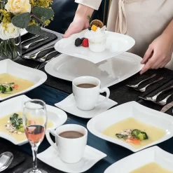 MALACASA, Serie Elvira, 60 Tlg. Cremeweiß Porzellan Geschirrset Kombiservice Tafelservice Mit Tassen, Untertassen, Dessertteller, Suppenteller Und Flachteller Für 12 Person -Küche Zu Hause 41dcf19a5690ed9119e37dfa66c58493