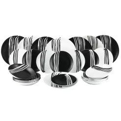 Waterside 0000006105 Tafelservice Milan Für 8 Personen + Streifen, Porzellan, Rund, Schwarz/weiß (1 Set, 24-teilig)