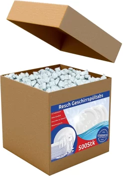 RESCH CLEANIX Spülmaschinentabs Ohne Plastik - All In One | 500 Stück (9 Kg) | Phosphatfrei Tabs | Geschirrspültabs Wasserlösliche Folie | Spültabs Spülmaschine
