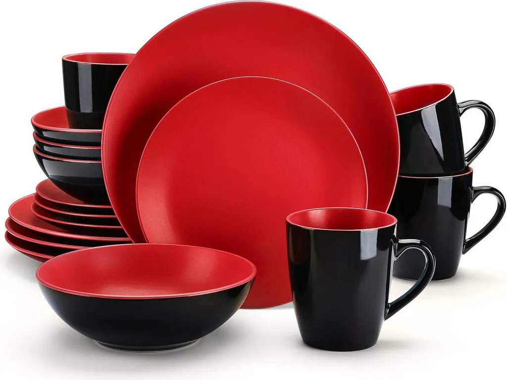 Vancasso Tafelservice Steinzeug, Allegro 16 Teiliges Essgeschirr Kombiservice, Handbemaltes Geschirrset Für 4 Personen, Vintage Rot 1 Vancasso Tafelservice Steinzeug, Allegro 16 Teiliges Essgeschirr Kombiservice, Handbemaltes Geschirrset Für 4 Personen, Vintage Rot