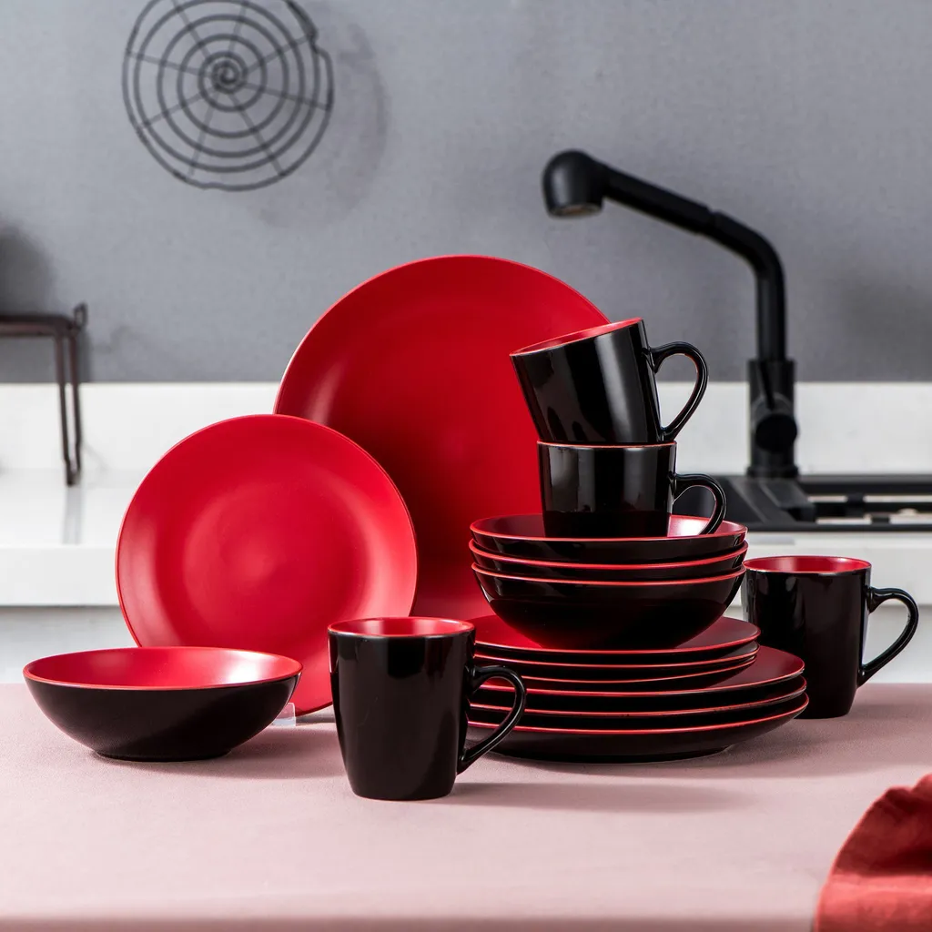 Vancasso Tafelservice Steinzeug, Allegro 16 Teiliges Essgeschirr Kombiservice, Handbemaltes Geschirrset Für 4 Personen, Vintage Rot 7 Vancasso Tafelservice Steinzeug, Allegro 16 Teiliges Essgeschirr Kombiservice, Handbemaltes Geschirrset Für 4 Personen, Vintage Rot – Bild 7