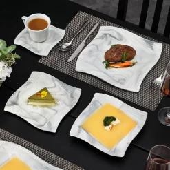 MALACASA, AMPARO 30 Tlg. Marmor Porzellan Geschirrset Kombiservice Tafelservice Mit Kaffeetassen, Unterteller, Dessertteller, Suppenteller, Speiseteller Für 6 Personen -Küche Zu Hause 543e2d8fe45e85750b1c8b7258f5d397