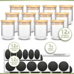 PORADA 12 Stapelbare Gewürzgläser Set 150ml Glasbehälter Mit Deckel Aufbewahrung Küche Gewürzdosen Vorratsdosen Glas Mit Deckel Aufbewahrungsgläser Küchenorganisation Aufbewahrung… -Küche Zu Hause 579a6c32486d18a6ee9d02bf54f1ae6f