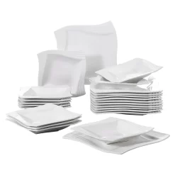 MALACASA, Serie Amparo, Porzellan Tafelservice 24 Tlg. Kombiservice 12 Speiseteller Und 12 Suppenteller Für 12 Personen