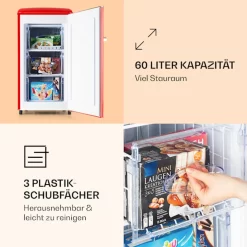 Klarstein Laika 60L Gefrierschrank , 60 Liter , 4-Sterne-Gefrierfach , 3 Schubladen , Temperatur: -18 Bis 0 °C , 5-stufiger Thermostat , 41 DB , Retro-Look -Küche Zu Hause 7bed9554884f0cf59450d9fb7d1d453c
