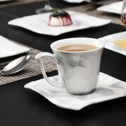 MALACASA, AMPARO 30 Tlg. Marmor Porzellan Geschirrset Kombiservice Tafelservice Mit Kaffeetassen, Unterteller, Dessertteller, Suppenteller, Speiseteller Für 6 Personen -Küche Zu Hause 7d4624080240872602d5a8add8a7164d
