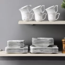MALACASA, AMPARO 30 Tlg. Marmor Porzellan Geschirrset Kombiservice Tafelservice Mit Kaffeetassen, Unterteller, Dessertteller, Suppenteller, Speiseteller Für 6 Personen -Küche Zu Hause 8b6ac6c80d49cea3008ae8f9bb9e5121