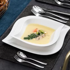 MALACASA, Serie Elvira, 60 Tlg. Cremeweiß Porzellan Geschirrset Kombiservice Tafelservice Mit Tassen, Untertassen, Dessertteller, Suppenteller Und Flachteller Für 12 Person -Küche Zu Hause 8d373d3f788009d7518d3f9c59856e8c