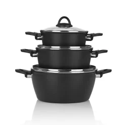 Bratoni Aluminium-Kochtopf Schwarz Mit Glasdeckel - Geschmiedet - 24 Cm Kochtopf Topf Glasdeckel Töpfe Suppentopf Deckel 24cm Geschmiedet Universaltopf -Küche Zu Hause 9cc5599f3f9baeda38cbcec09f9b3e12