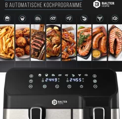 BALTER Heißluftfritteuse Mit Doppelkammer HL-850D, 9L (5,5L + 3,5L), 2 Speisen Gleichzeitig, 9 Programme , Friteuse Ohne Öl, Dual Zone, Airfryer, Heis -Küche Zu Hause a25349c99545cd06fab18c2e07a2a9f0