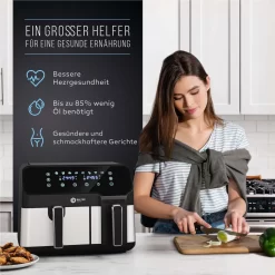 BALTER Heißluftfritteuse Mit Doppelkammer HL-850D, 9L (5,5L + 3,5L), 2 Speisen Gleichzeitig, 9 Programme , Friteuse Ohne Öl, Dual Zone, Airfryer, Heis -Küche Zu Hause a26d484cc01dac074886a5a3f291e3ef