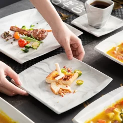 MALACASA, Serie Blance, Kombiservice 30 Tlg. Marmor Porzellan Geschirrset Eckig Tafelservice Mit 180 Ml Kaffeetassen, Untertassen, Dessertteller, Tiefteller Und Flachteller -Küche Zu Hause a9718137b3c6b0f7db6ce91f023c4818