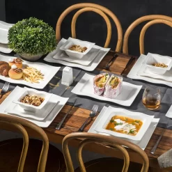 MALACASA, Serie Mario, 28-teilig Kombiservice Aus Porzellan Geschirrset Mit Je 6 Schalen, 6 Dessertteller, 6 Suppenteller, 6 Speiseteller, 2 Rechteckige Platten Und 2 Salz- Und Pfefferdosen -Küche Zu Hause bc57c86290a474a497354f5b85d61391
