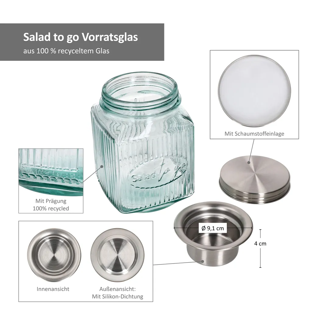 3tlg Set Salat To Go Vorratsglas 1L Lunch-Box Für Salat Nachhaltig Aufbewahrung 6 3tlg Set Salat To Go Vorratsglas 1L Lunch-Box Für Salat Nachhaltig Aufbewahrung – Bild 6