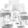 MALACASA, Serie Mario, 60 Tlg. Cremeweiß Porzellan Geschirrset Tafelservice Mit Je 12 Kaffeetassen, 12 Untertassen, 12 Dessertteller, 12 Suppenteller Und 12 Speiseteller