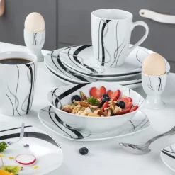 VEWEET, Serie 'Fiona', 100-teilig Porzellan Tafelservice Set, Kombiservice Mit Dessertteller, Speiseteller, Suppenteller, Müslischalen, Kaffeebecher, Kaffeetassen Set, Eierbecher, Milch- Und Zuckerset -Küche Zu Hause d887b69c5502cdc921168d2f448dfd0e