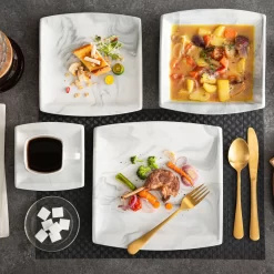 MALACASA, Serie Blance, Kombiservice 30 Tlg. Marmor Porzellan Geschirrset Eckig Tafelservice Mit 180 Ml Kaffeetassen, Untertassen, Dessertteller, Tiefteller Und Flachteller -Küche Zu Hause d88c5ec74805cfe71e62b0808223d5f3