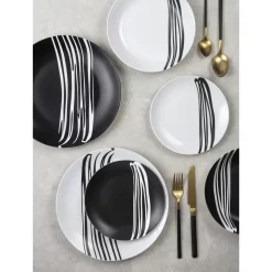 Waterside 0000006105 Tafelservice Milan Für 8 Personen + Streifen, Porzellan, Rund, Schwarz/weiß (1 Set, 24-teilig) -Küche Zu Hause e8eaf491ef2628c7b8ce65fbaa646e84