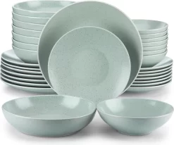 Tafelservice Steingut, Vancasso SABINE 32-teiliges Geschirrset, Modernes Kombiservice Für 8 Personen, Sesam Design