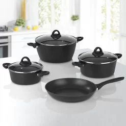 Bratoni Aluminium-Kochtopf Schwarz Mit Glasdeckel - Geschmiedet - 24 Cm Kochtopf Topf Glasdeckel Töpfe Suppentopf Deckel 24cm Geschmiedet Universaltopf -Küche Zu Hause f869de6c6e5ce631f39408e60cb68df7